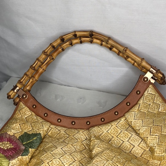 Gucci Raffia floral print bamboo hobo handbag - Picture 4 of 8